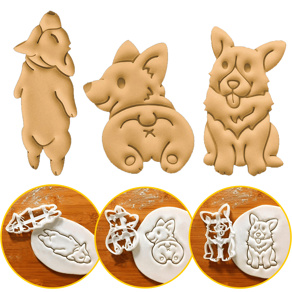 Set Of 3 Cookie Cutters Mold Corgi Dog Shaped Diy Biscuit Baking Tool ...