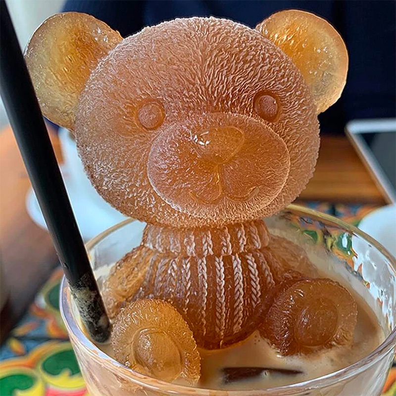 3D Teddy Bear Silicone Mold For Chocolate Ice Cube Making Molds Bow-knot  Bear Ice For Coffee Decoration Soft Silicone Material