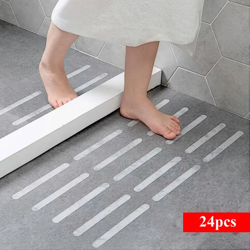 24pcs Anti Slip Tape, Non Slip Treads, White Safety Shower Stickers, Shower  Treads, Self Adhesive Strips For Bathroom Floor Stairs Pool Bath Tub