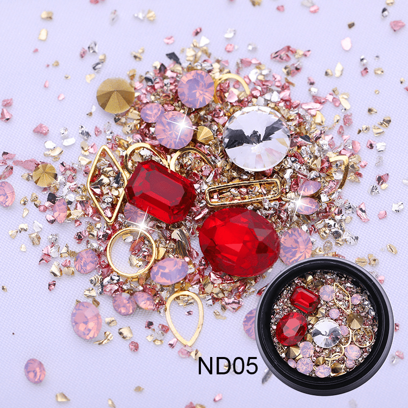 3d Nail Art Rhinestones Multi Color Nail Decorations Gold Red