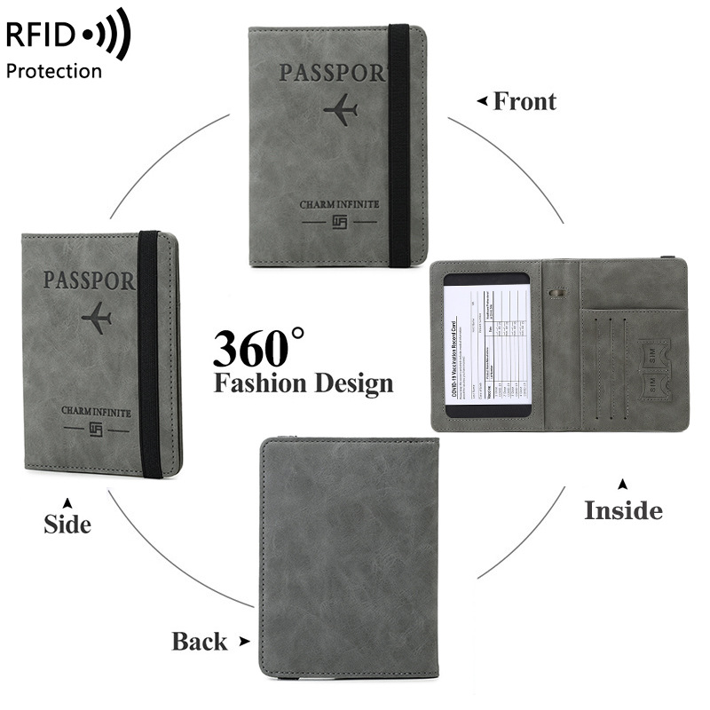 fashion designer leather passport holder for travel documents card