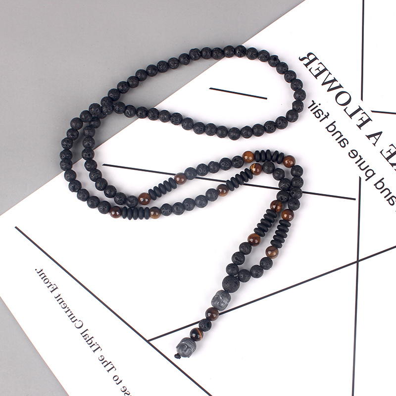 Men's Vintage Natural Tiger-Eye Stone Pendant Necklace