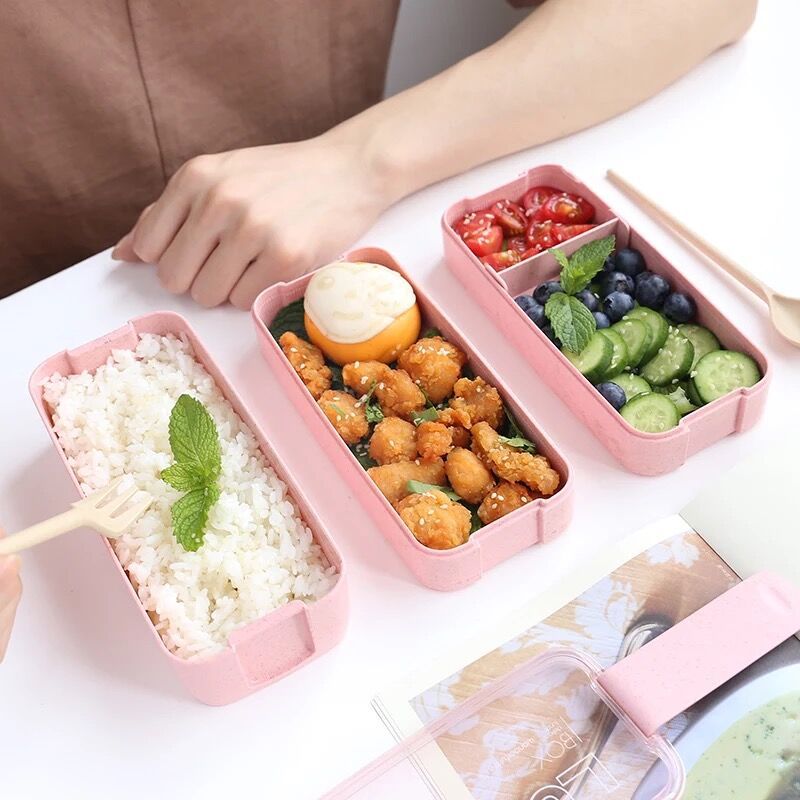 Miraclekoo Stackable Bento Box Lunch Box,3 Layers Stackable Bento Lunch  Containers for Adults & Kids, Built-in Utensil Set,Leak-Proof Bento Lunch  Box