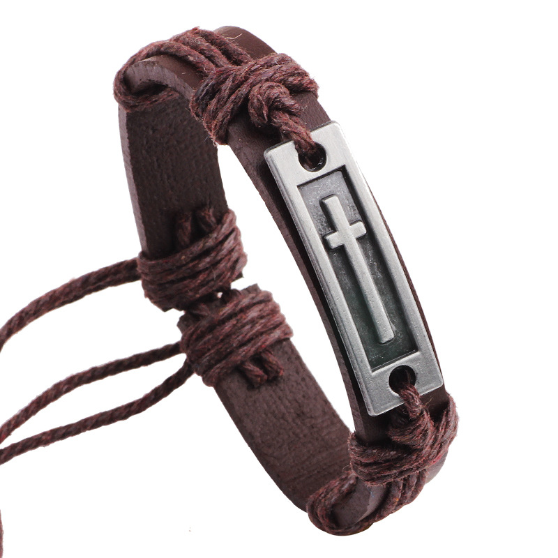 1pc Men's Cross Leather Bracelet Religious Adjustable Vintage ...