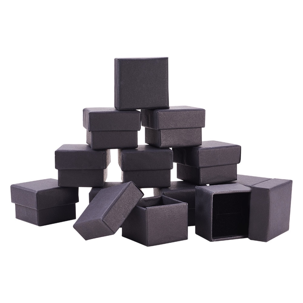

24pcs 4.3x4.3x3.3cm Boîte à bagues noire carrée en carton noir Boîte à bijoux Petite boîte-cadeau avec velours rempli pour les fêtes de mariage