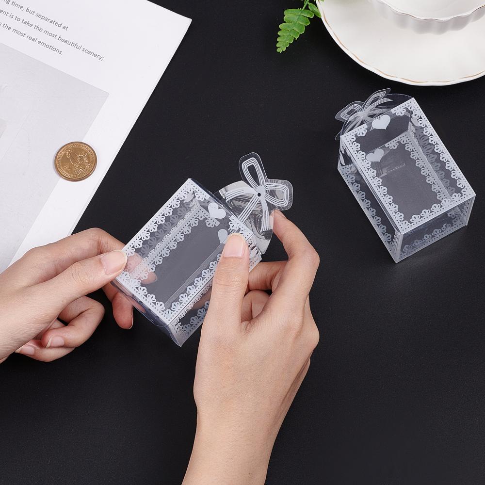 Cajas transparentes de PVC para dulces, suministros de decoración de boda,  caja de regalo para fiestas, recuerdos de bebé, con cinta, 5x5x5cm -  AliExpress