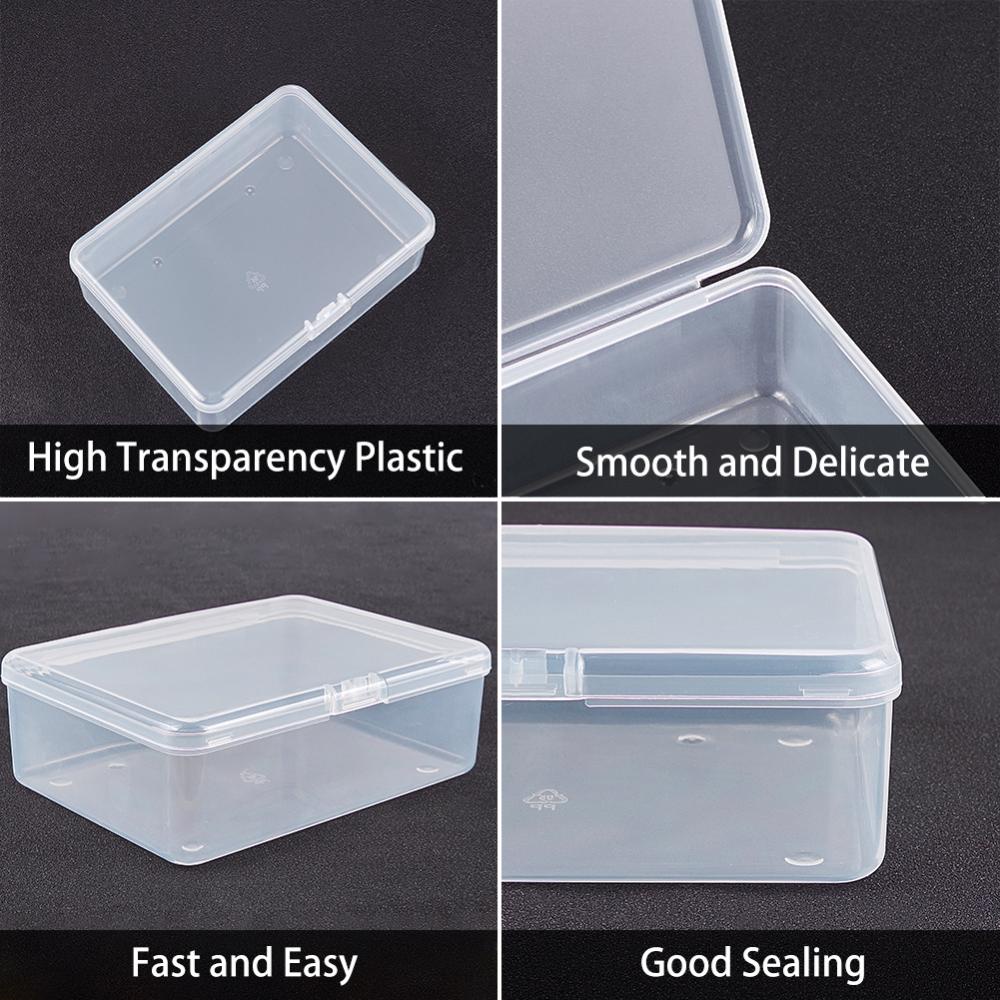 ZORRITA 6 Pack Small Plastic Storage Containers with Hinged Lids, Rectangle Clear Plastic Boxes for Beads, Jewelry, Game Pieces and Crafts Items