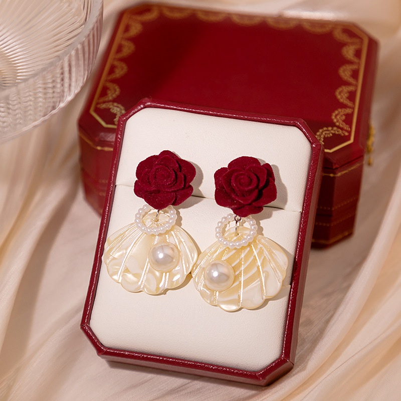 Elegant Flower Shape Faux Pearl Earrings For Women Girls Wedding Bridesmaid  Accessories