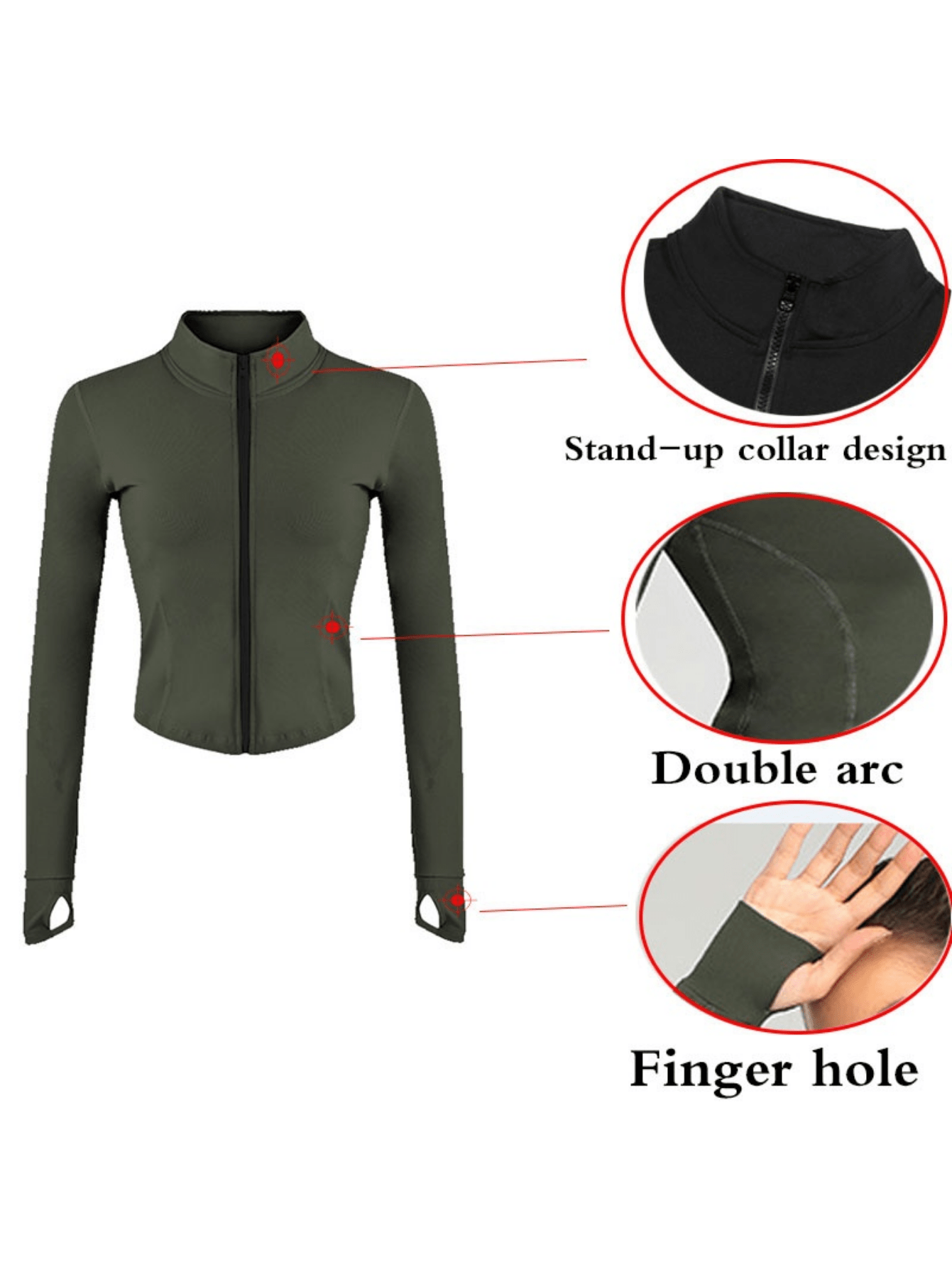 Solid Crew Neck Full Zipper Front Yoga Sports Jacket, Long Sleeve Thumb  Hole Fitting Running Coat, Women's Activewear