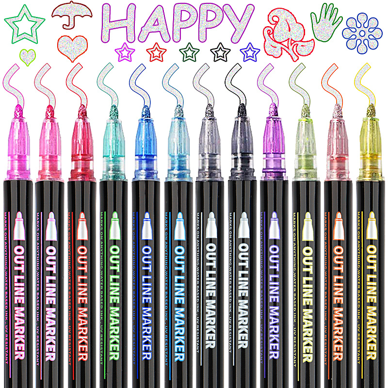 12-color Shimmer Outline Markers Set - Perfect For Kids Ages 8-12,  Doodling, Drawing, Card Making & Calligraphy! - Temu Philippines