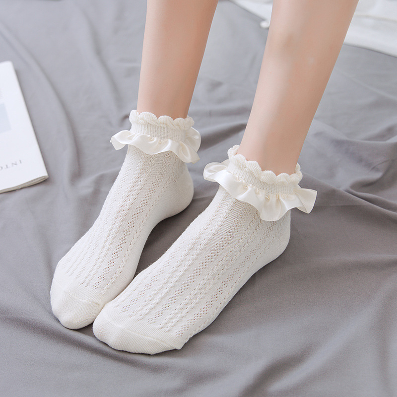 Cotton Calcetines Vintage Lace Ruffle Frilly Ankle Socks Princess Girl Cute  Sweet Women Socks 