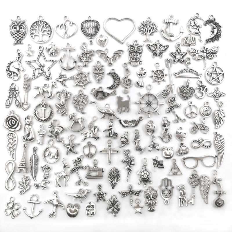 Cousin DIY Nature Bulk Charm Assortment, 50 Pc. Silver Metal Jewelry Making  Pendants for Adults