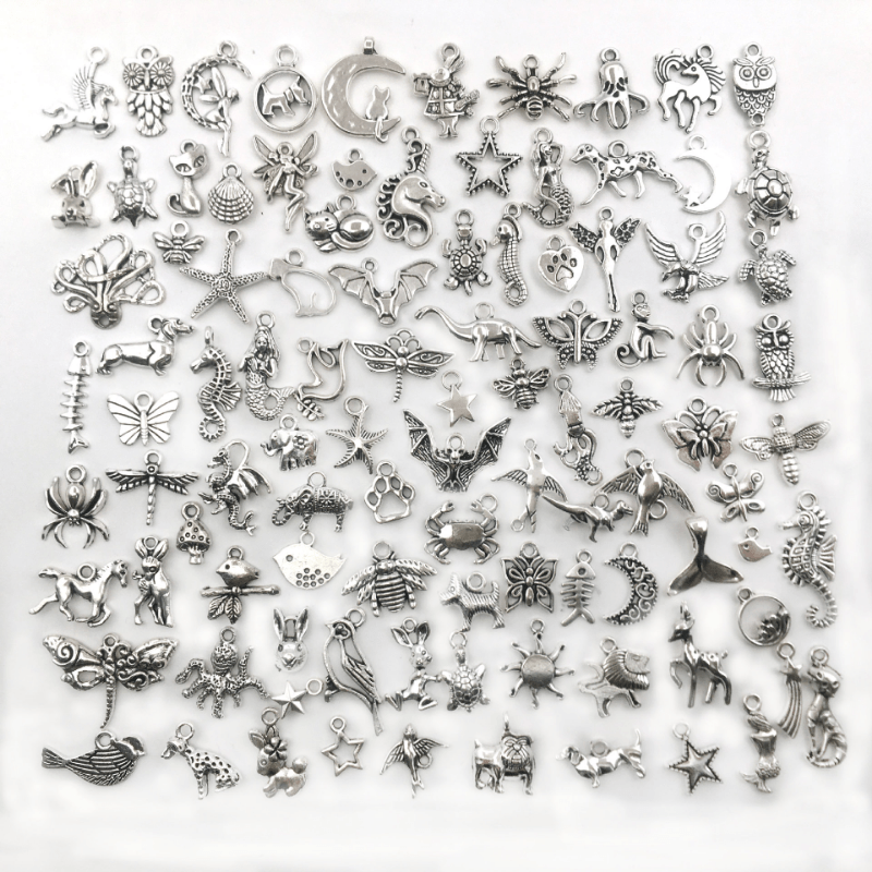  300 Pieces Smooth Tibetan Silver Metal Charms Pendants
