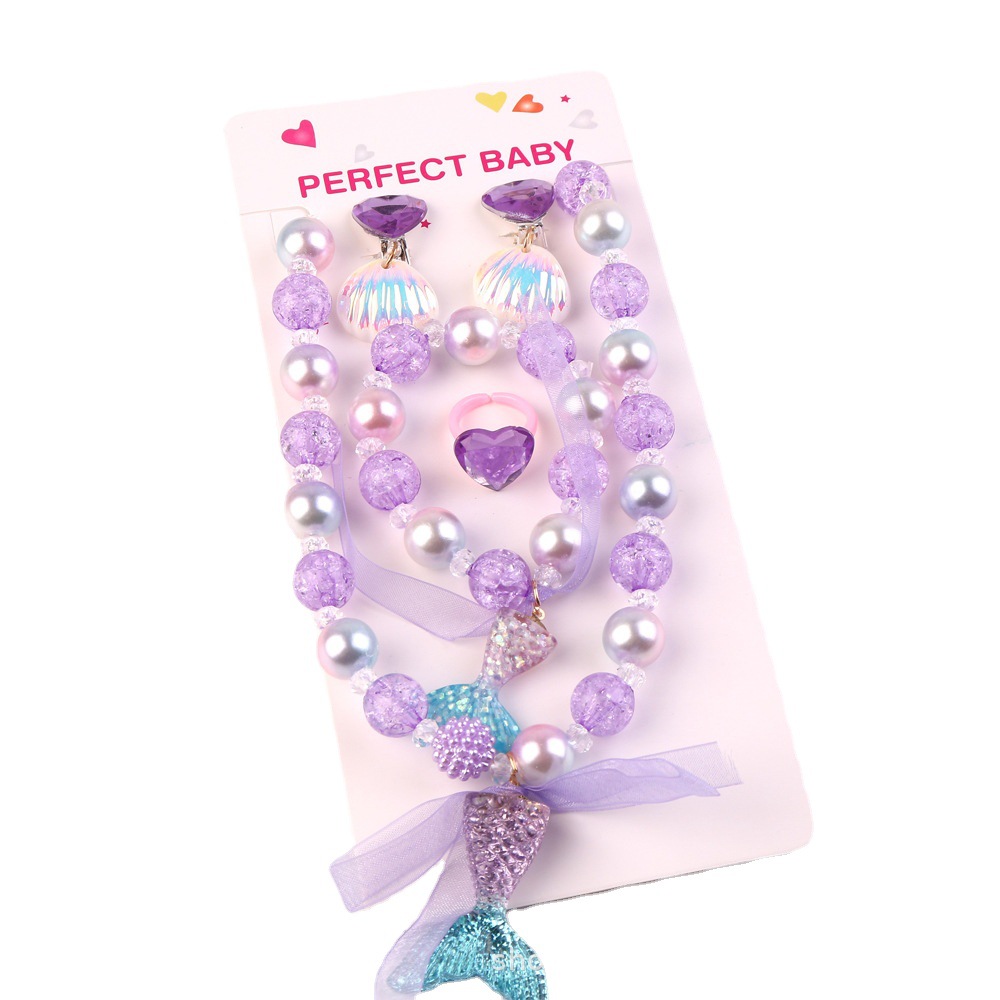 Kids Mermaid Tail Pearl Necklace Bracelet Set