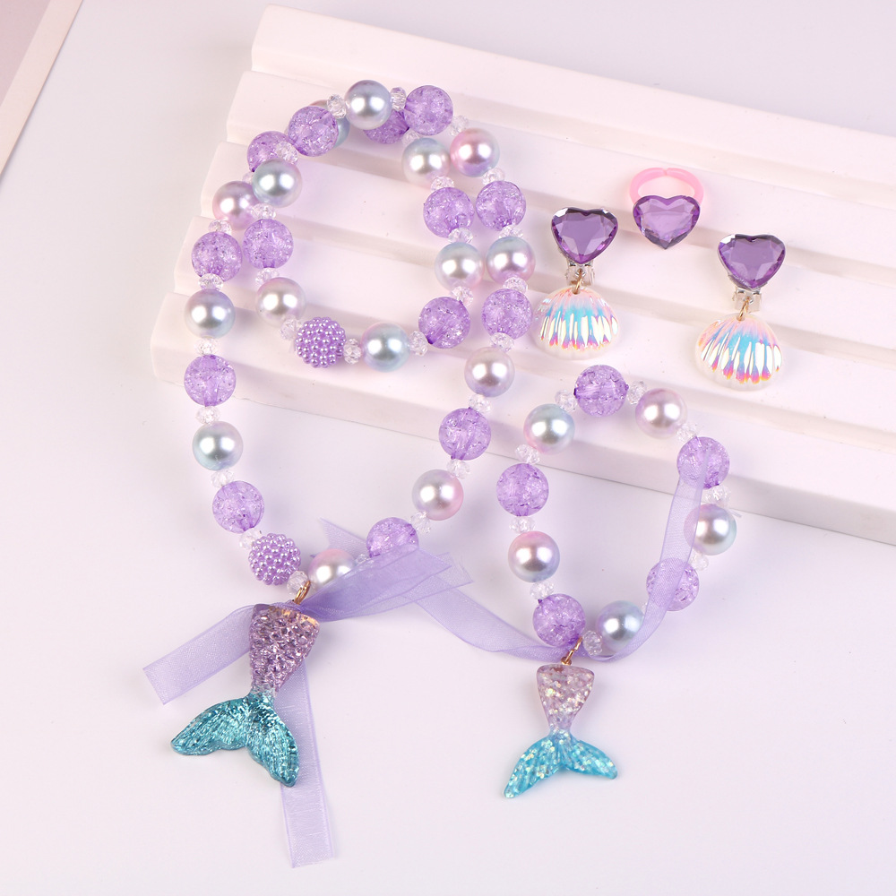 Kids Mermaid Tail Pearl Necklace Bracelet Set