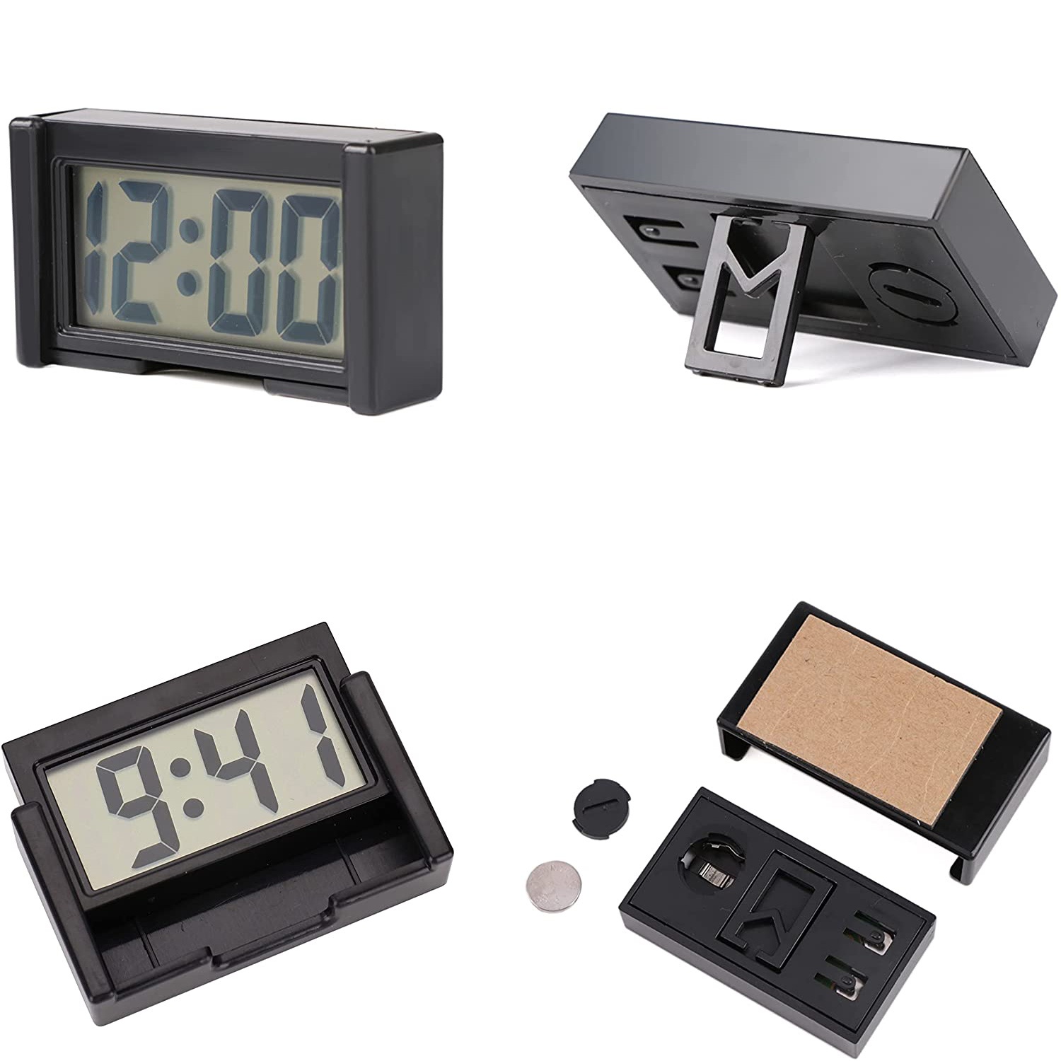 Horloge de voiture analogique Mini tableau de bord auto-adhésive - chrome  Zwart