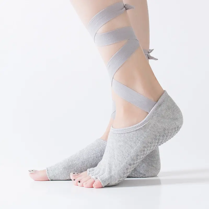 Yoga Socks Women Grippy Non Slip Ankle Straps Half Toe Socks - Temu