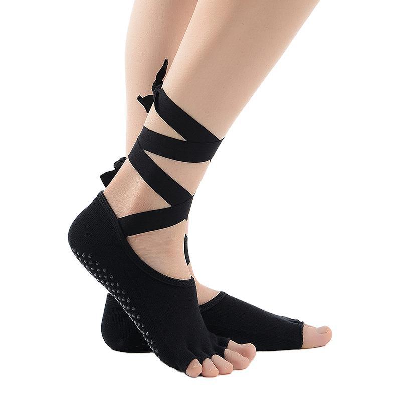 Yoga Socks Women Grippy Non Slip Ankle Straps Half Toe Socks - Temu