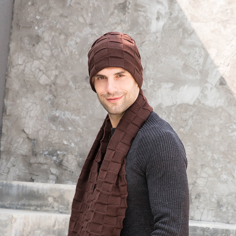 Knitted Hat, Gloves And Scarf Set, Outdoor Cold Protection, Diamond-shaped  Woolen Hat - Temu