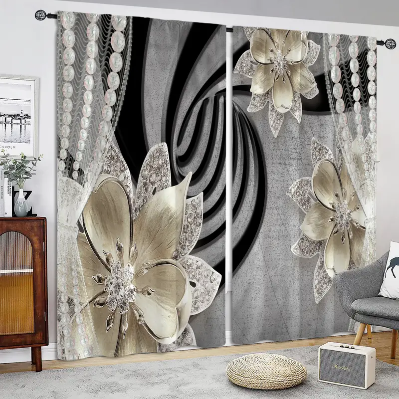 Elegant Antique Pearl Flower Semi Blackout Curtains Home Temu