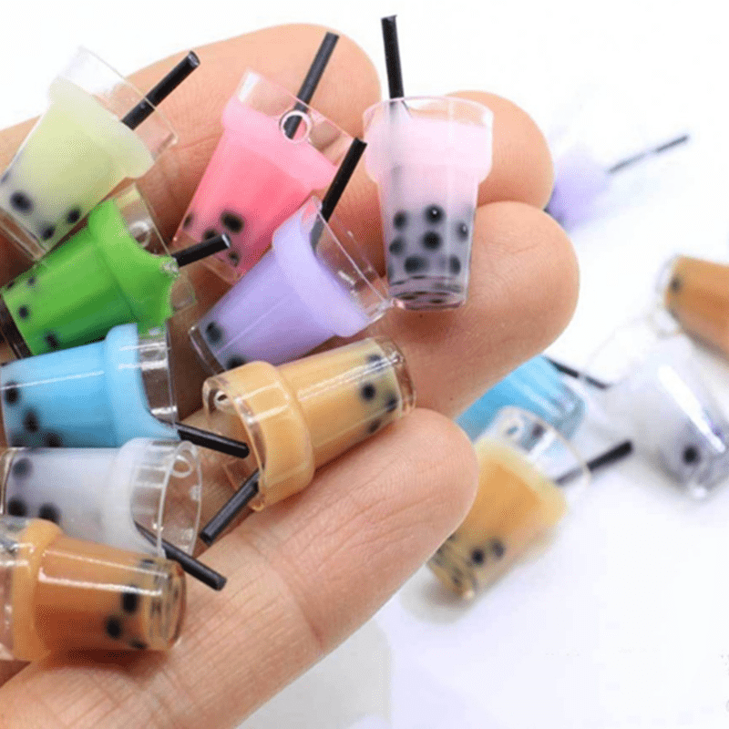 

10pcs Mixed 3d Miniature Artificial Pearl Milk Tea Resin Charms Diy Findings Earrings Pendants Artificial Jewelry Keychain Accessories