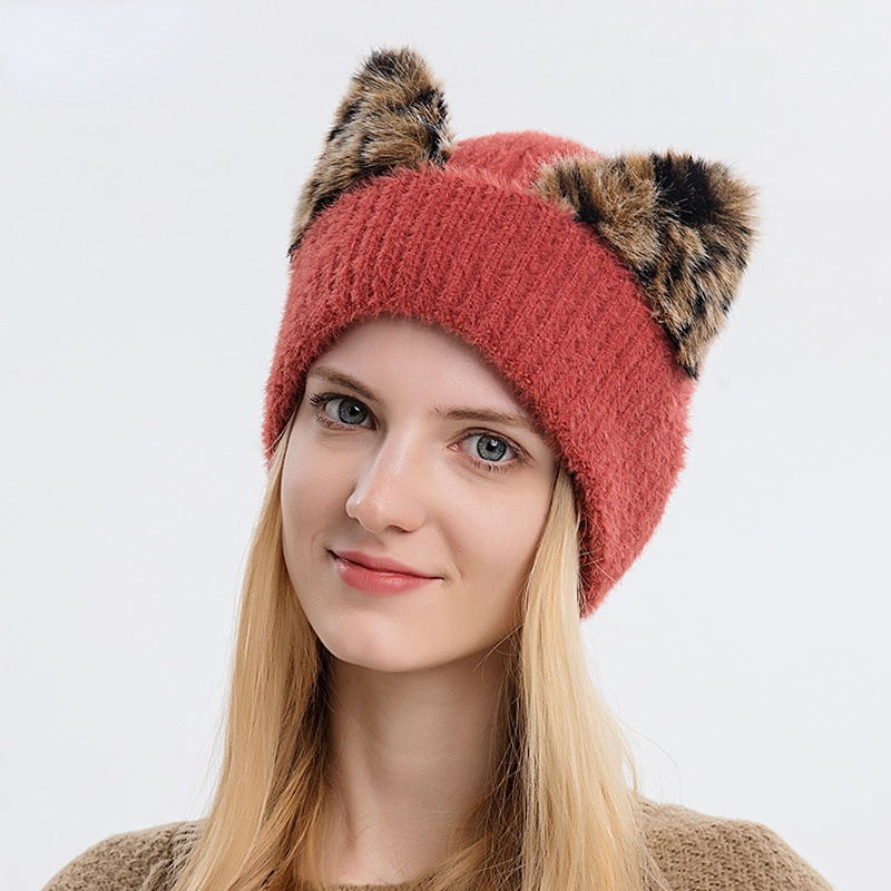 Snow Leopard Hat/Beanie-Faux Fur Pom (2 size options)