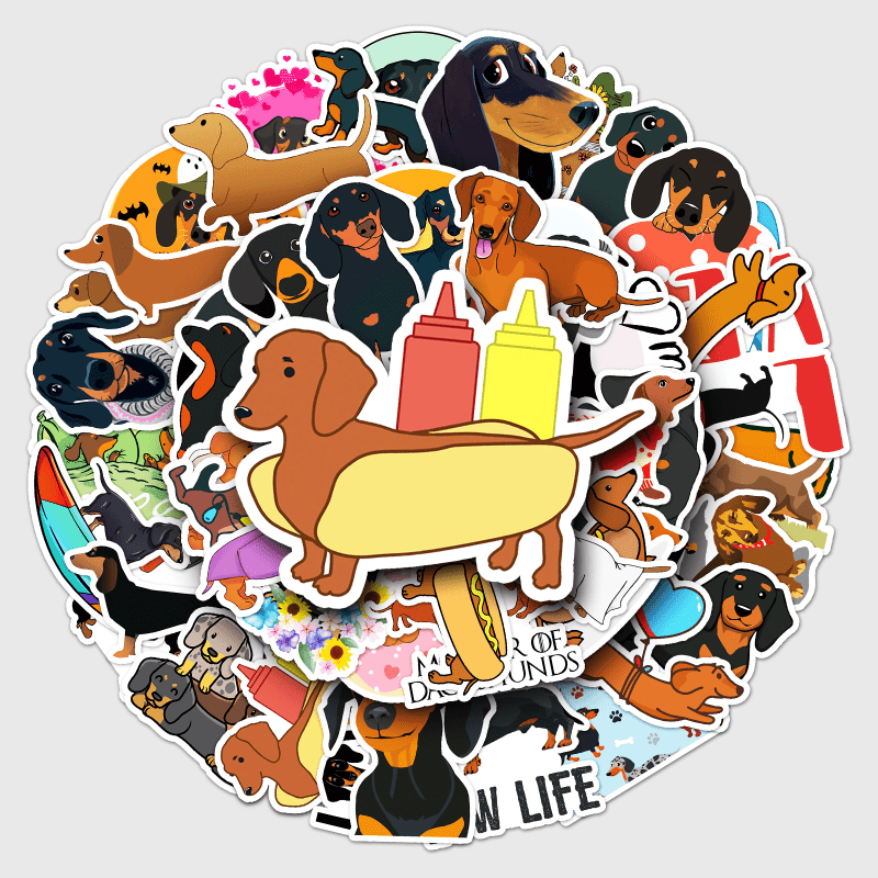 50pcs Adorable Dachshund Cartoon Stickers - Perfect for Decorating & Waterproof! Christmas, Halloween, Thanksgiving  gift Christmas, Halloween, Thanksgiving  gift