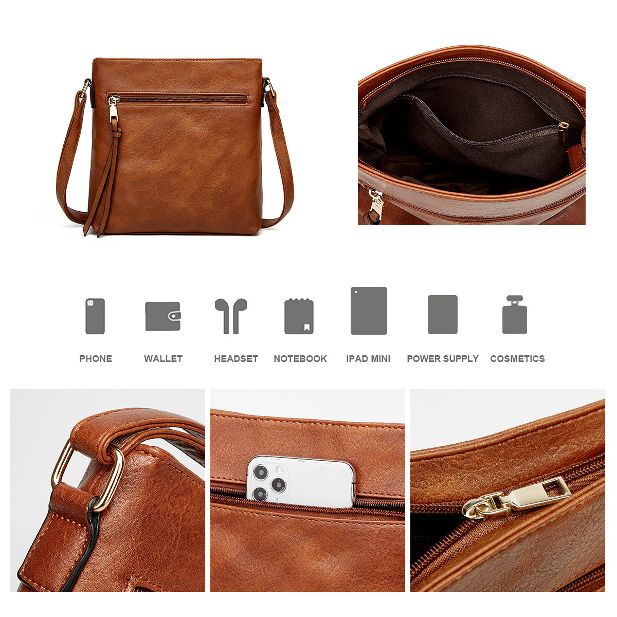 Small Pu Leather Crossbody Bags For Women 2022 Simple Solid Color