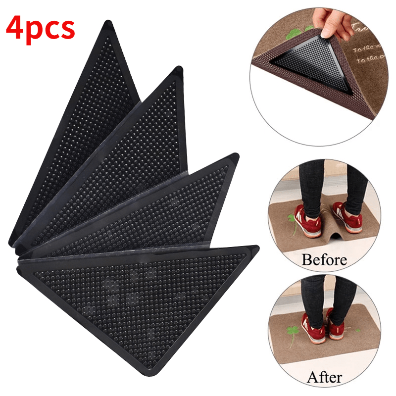 4pcs Carpet Slip Stickers Non-slip Silicone Rug Grippers Reusable Washable  