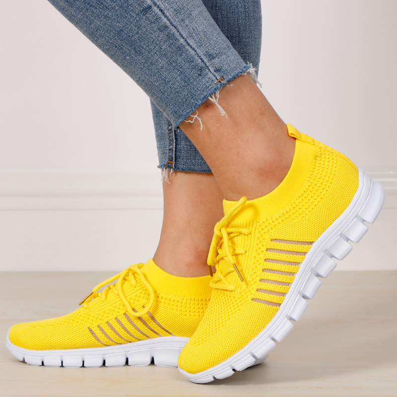 Women‘s Breathable Knit Sneakers Low Top Lace Up Lightweight Casual Shoes  Women‘s Fashion Comfy Shoes