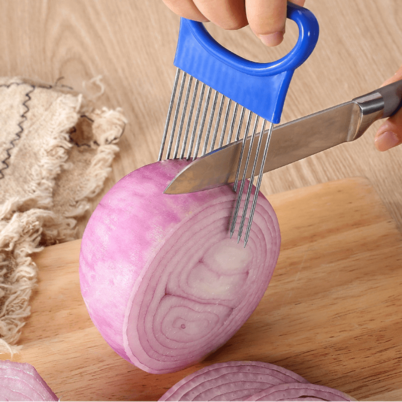 2Pcs Onion Holder Slicer, Stainless Steel Tomato Lemon Potato Vegetable  Holder Slicer Cutter Tool for Kitchen Worker Slicing