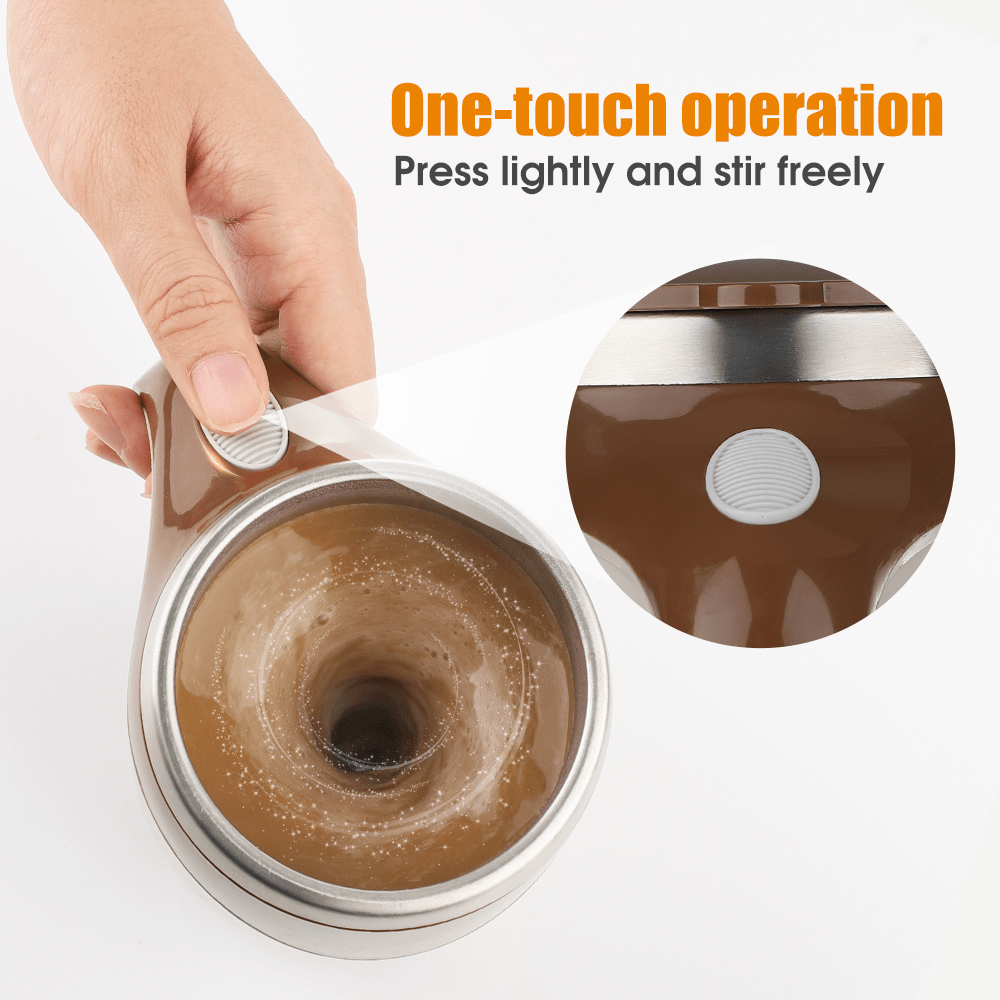 Electric Stainless Steel Magnetic Self Stirring Coffee Mug - Battery Powered Brown