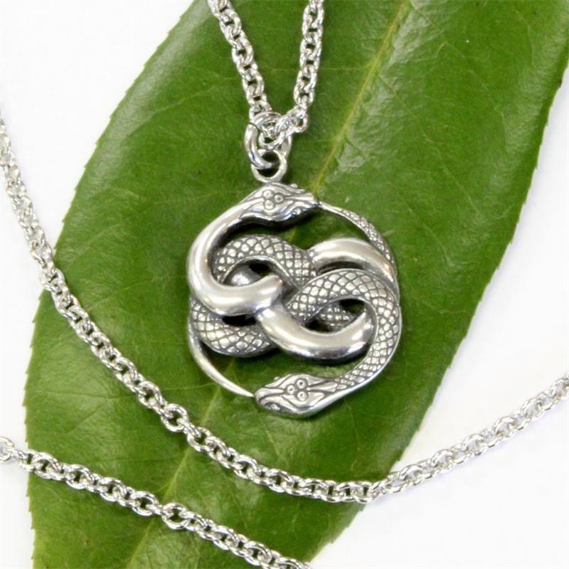 Vintage Silver Double Snake Pendant Necklace for Men