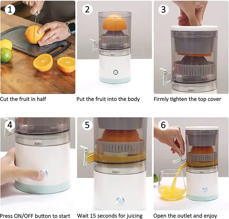 1pc portable electric juicer multifunction usb charging kitchen automatic  squeezer fruit juicer household orange lemon blender details 7