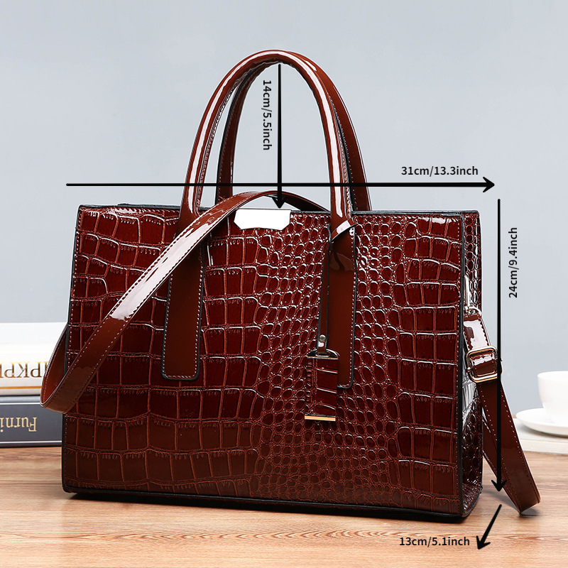 Crocodile Embossed Hand Bag Set with Shoulder Bag, Clutch Purse & Card Bag