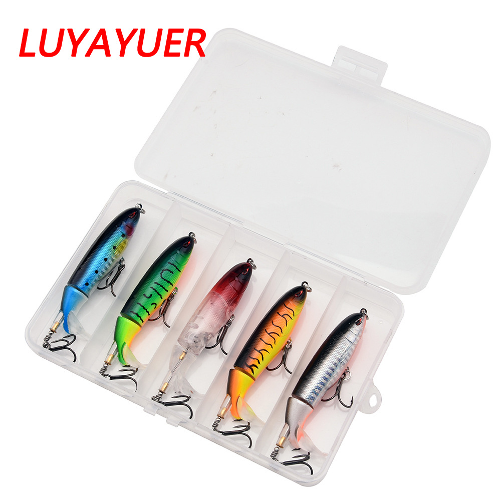 5Pcs Whopper Plopper Fishing Lures Lot Topwater Bass Bait Swimbait Rotating  Tail 