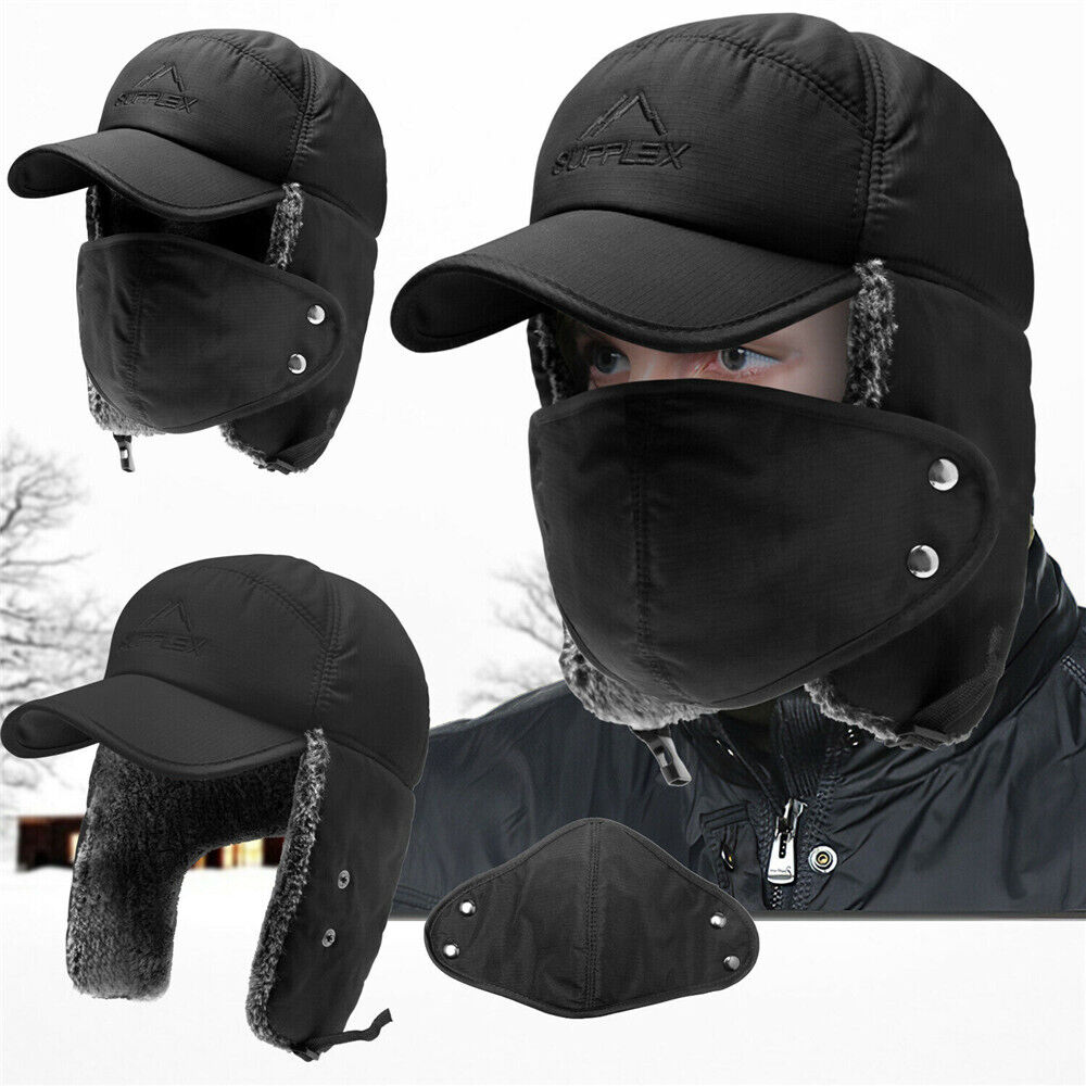 2PCS Mouth Mask Protective Face Masks Ushanka Men's Winter Hat with Ear Flaps - Russian Trooper Trapper Hat for Men Women