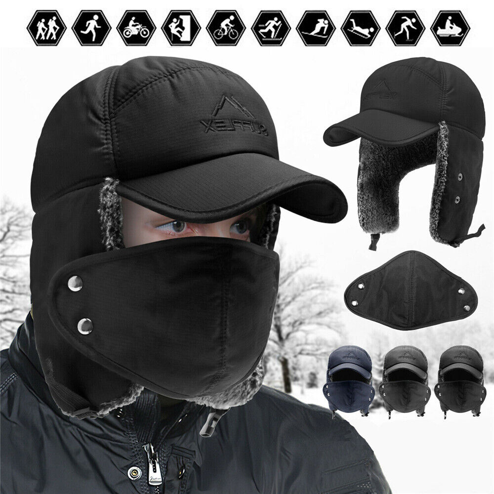 Winter Trooper Trapper Hat for Women and Men, Ear Protection Skiing Hats with Detachable Face Mask, Warm Fleece Skiing Riding Hat,Temu