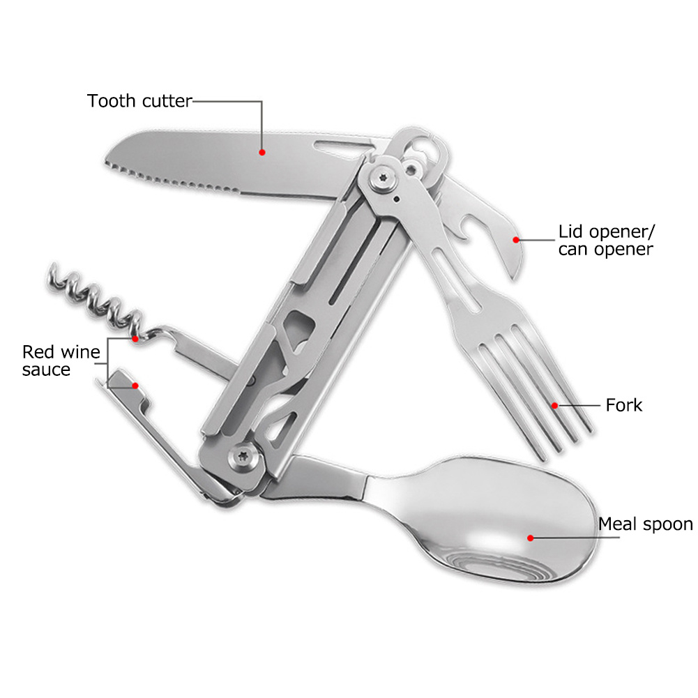 Pmmj Stainless Steel Outdoor Camping Picnic Cutlery, Portable Travel Folding  Cutlery With Knife Fork Spoon - Temu