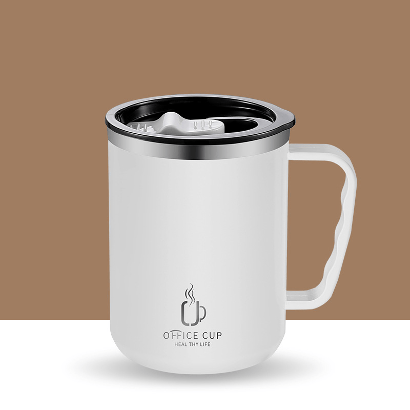Thren 400ml 304 Stainless Steel Coffee Mug Cup with Lid and Handle Double Wall Coffee Tumbler Reusable and Durable Coffee Travel Cup for Hot and Cold