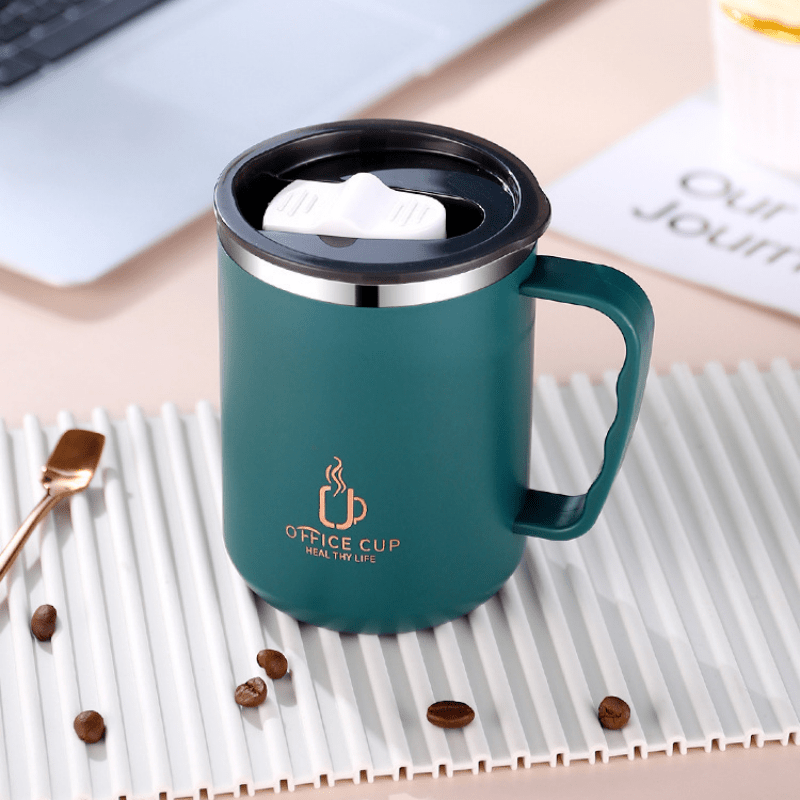 Insulated Coffee Mug with Handle, 15 oz Stainless Steel Togo Coffee Travel Mug, Reusable and Durable Double-Layer Coffee Mug, Size: 8.5, Green
