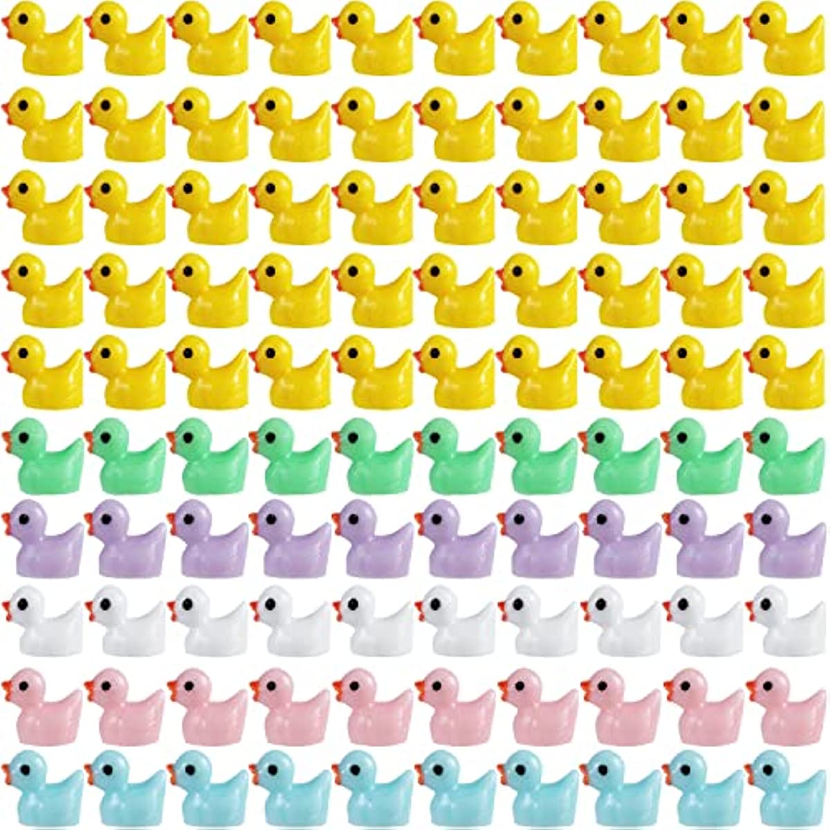 100pcs Mini Resin Ducks in 6 Colors for Crafts, Aquarium, Garden, and DIY