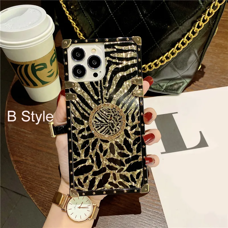 Leopard Square Edge Ring Stand Trunk Luxury Phone Case With Kickstand  For,iphone14/14plus/14pro/14promax,iphone13/13mini/13pro/13promax,iphone12/12mini/12pro/12promax  - Temu