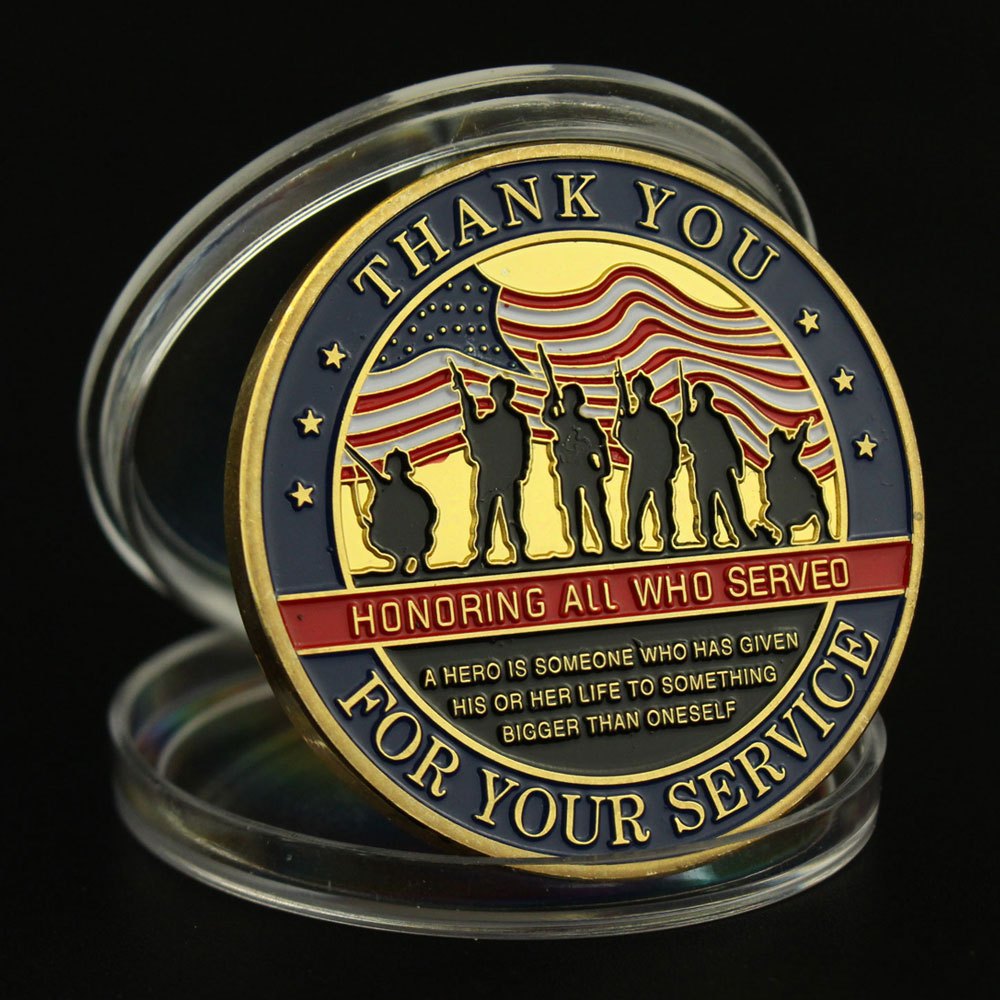 

Thank You For Your Service Souvenir Coin, Golden Plated Collectible Gift Honor Commemorative Challenge Coin