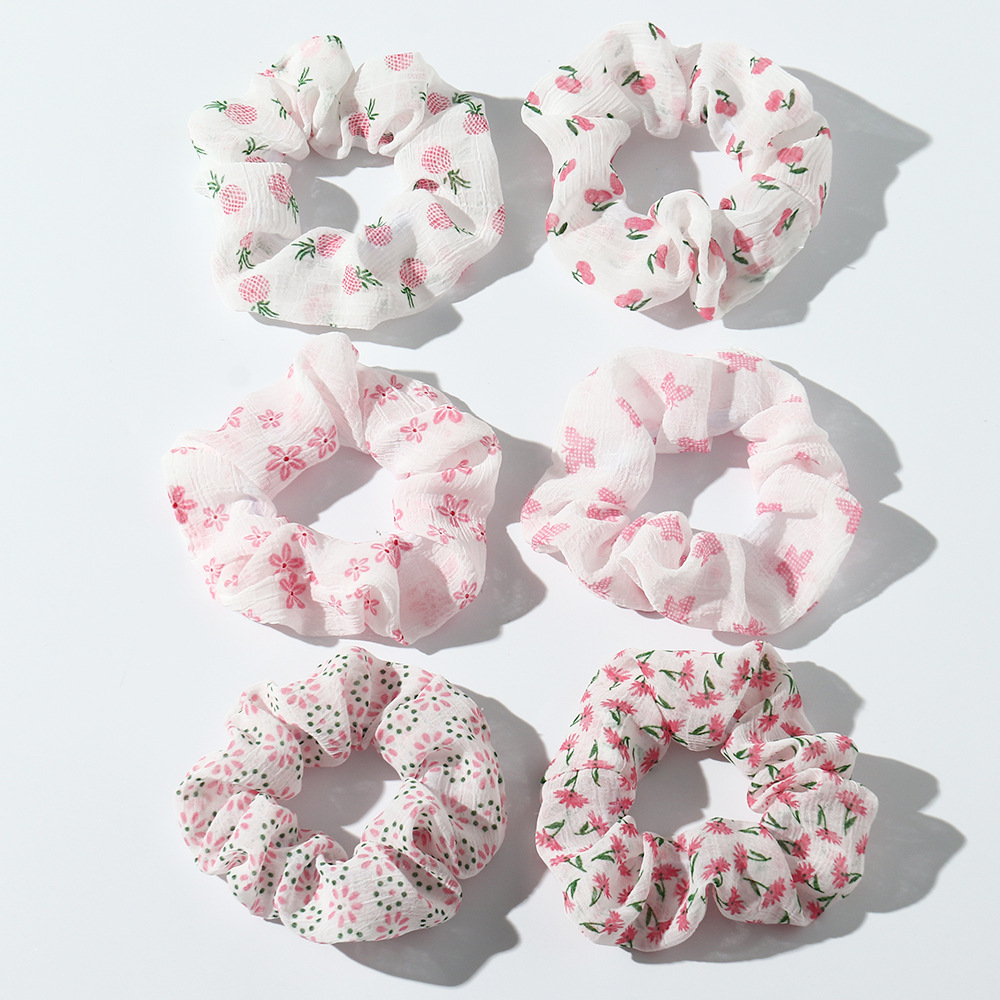 6pcs Floral Vintage Scrunchie Soft Elastic Hair Tie Hair Accessories