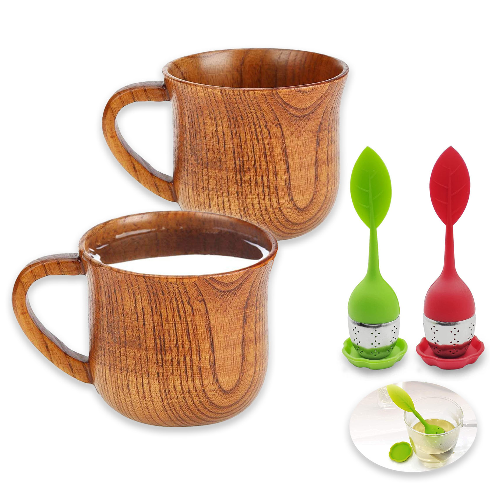 2PCS Wooden Tea Cups Natural Bamboo Coffee Mug Wine Mug Camping Cup Travel  Craft Tea Drinking Cup Gift Outdoor Mug for Drinking Tea Coffee Wine Beer