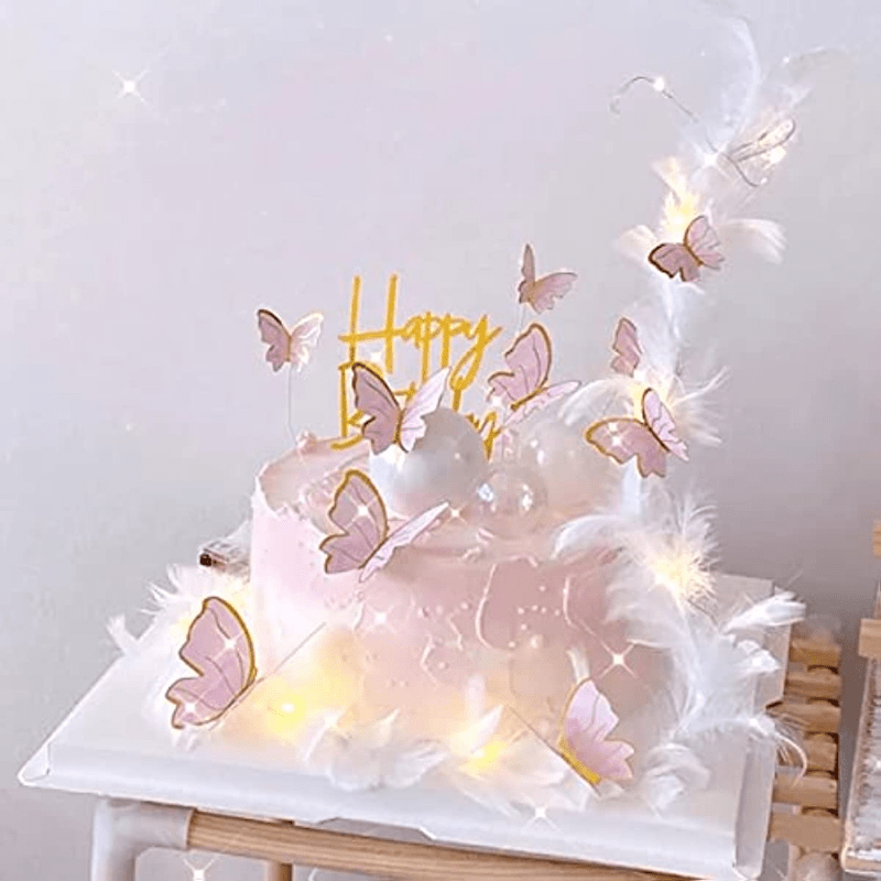 11-Pieces White Gold Butterfly Cake Toppers Happy Birthday Metal Gold Happy  Birthday Cake Topper Butterfly Birthday Cake Decorations Cake Butterfly