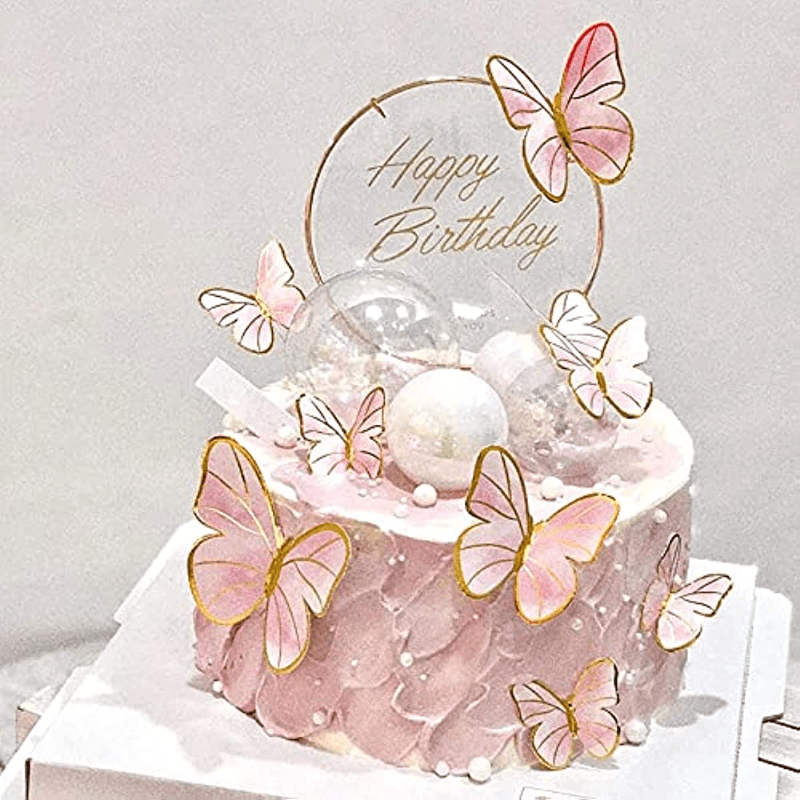 10 pçs roxo rosa borboleta bolo decoração feliz aniversário bolo