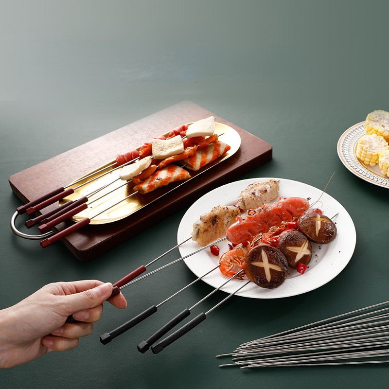 Bbq Stainless Steel Barbecue Skewers Barbecue Stick Double - Temu