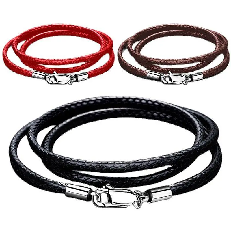 1.5mm 3mm Leather Cord Black Necklace Chain Stainless Steel Lobster Clasp Connector Round Waxed Rope for Men Women,Temu